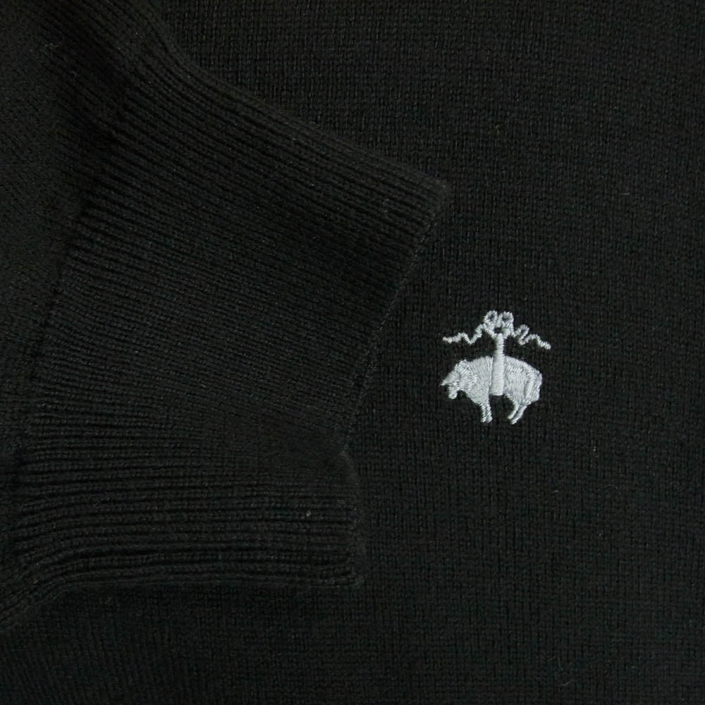 Brooks Brothers ブルックスブラザーズ 346 メリノウール Vネック エンブロイダリー ワンポイント刺繍 ニット セーター プルオーバー ブラック系 L【中古】