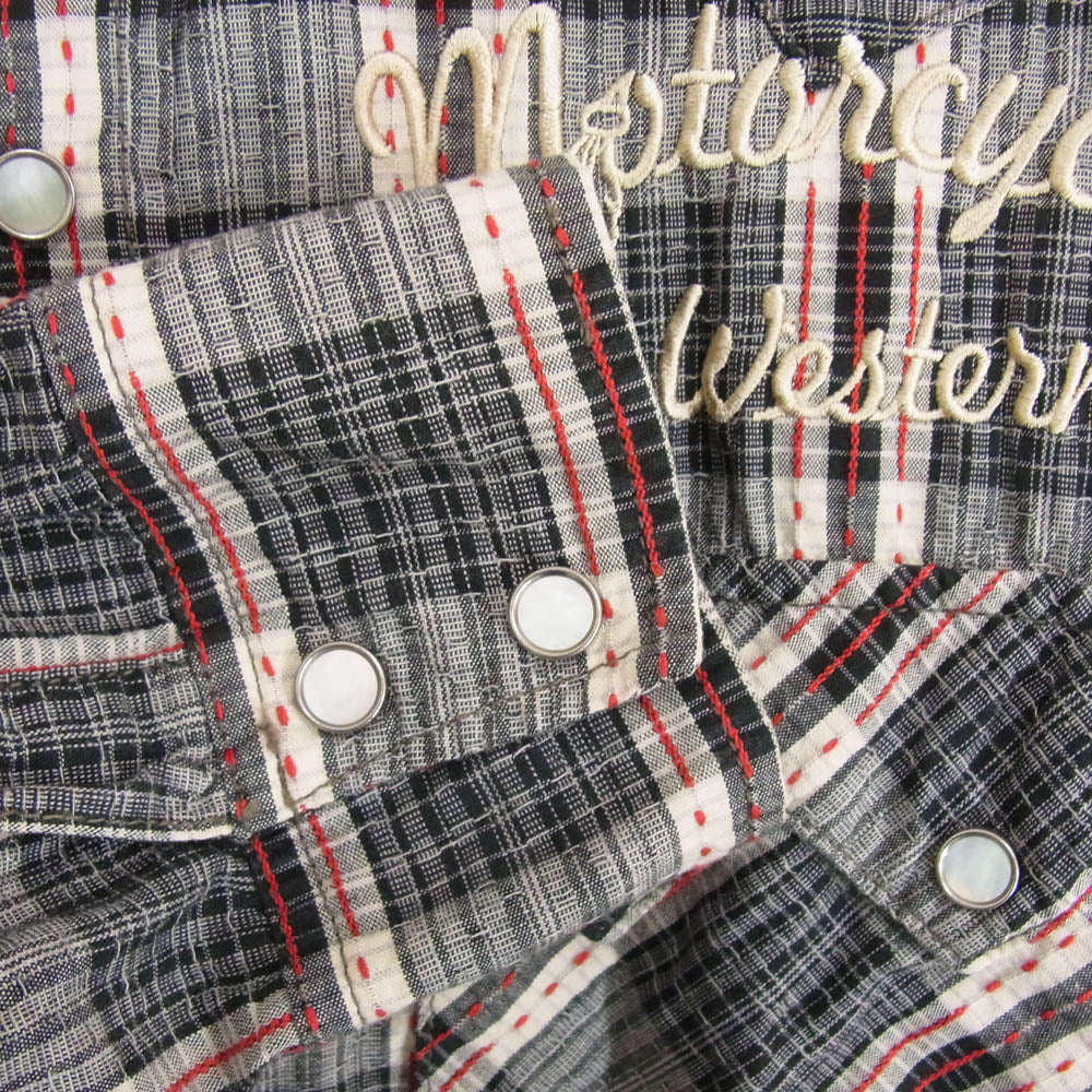 THE FLAT HEAD ザフラットヘッド CW-42W JAQUARD WESTERN SHIRT ジャガード ウエスタン ロゴ 刺繍 長袖 チェック シャツ グレー 40【中古】