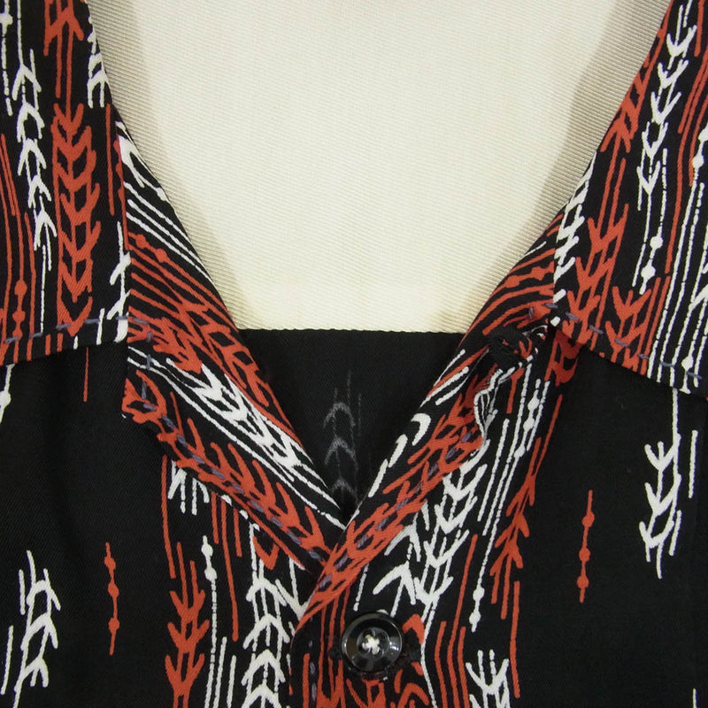 ザ フラットヘッド THE FLAT HEAD オープンカラー シャツ 開襟 長袖 ステッチ レーヨン レッド 赤 38 メンズ