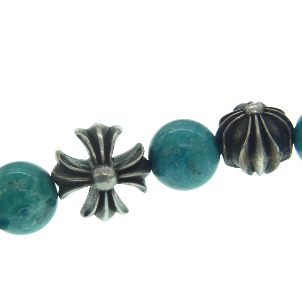 CHROME HEARTS クロムハーツ(原本無) 8mm BEAD クロスボール ターコイズ ビーズ ブレスレット シルバー系 ライトブルー系【中古】