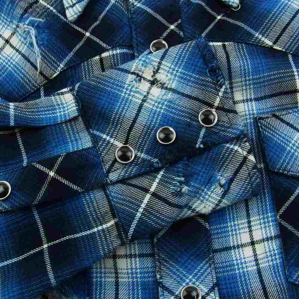 ラフ Rafu002 Western shirt ウエスタン チェック シャツ 長袖 スナップボタン BLUE S【新古品】【未使用】【中古】