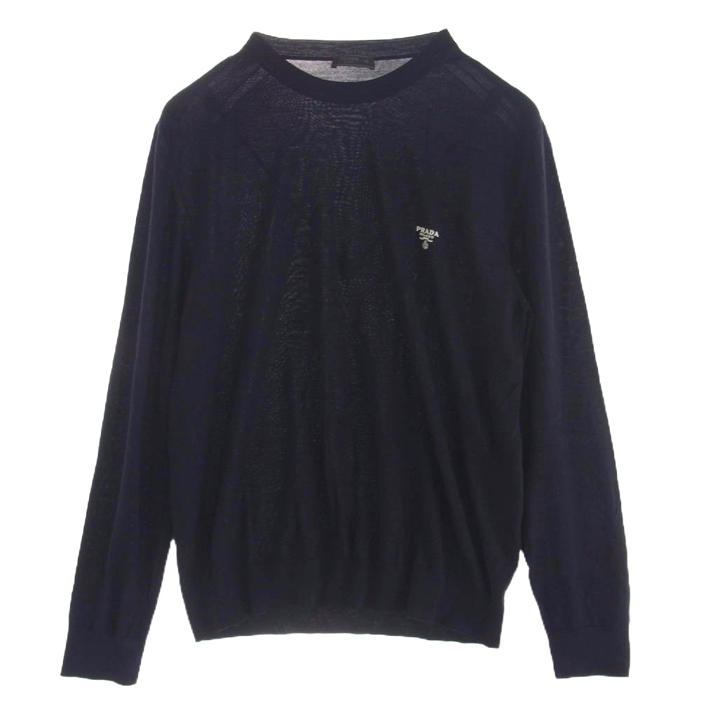 PRADA プラダ 23AW ロゴ刺繍 ニット セーター ネイビー系 50【中古