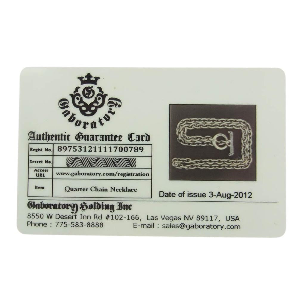 GABOR ガボール GABORATORY ガボラトリーホールディング ギャランティ付属 quarter chain necklace クォーターチェーン スカルTバー 6mmチェーン ネックレス 55cm シルバー系【中古】