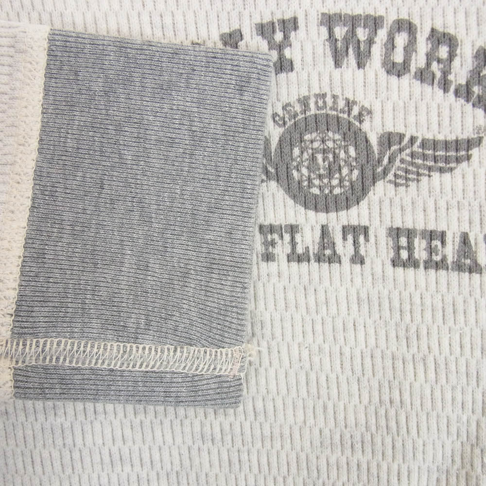 THE FLAT HEAD ザフラットヘッド EARLY WORKS バック ロゴ サーマル 長袖 Tシャツ ホワイト グレー系 42【中古】