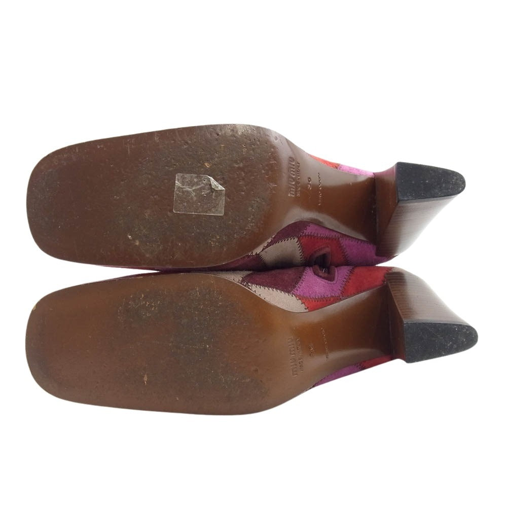 MIUMIU ミュウミュウ パッチワーク 13ホール ヒールブーツ ワインレッド系 ピンク系 36【中古】