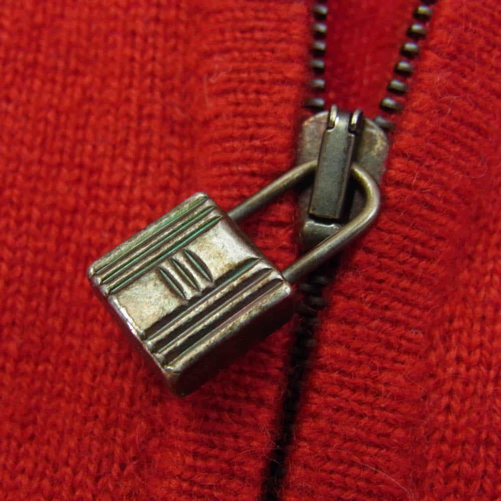 HERMES エルメス スコットランド製 カシミヤ 100% カデナ チャーム付 ジップ ニット レッド系 S【中古】