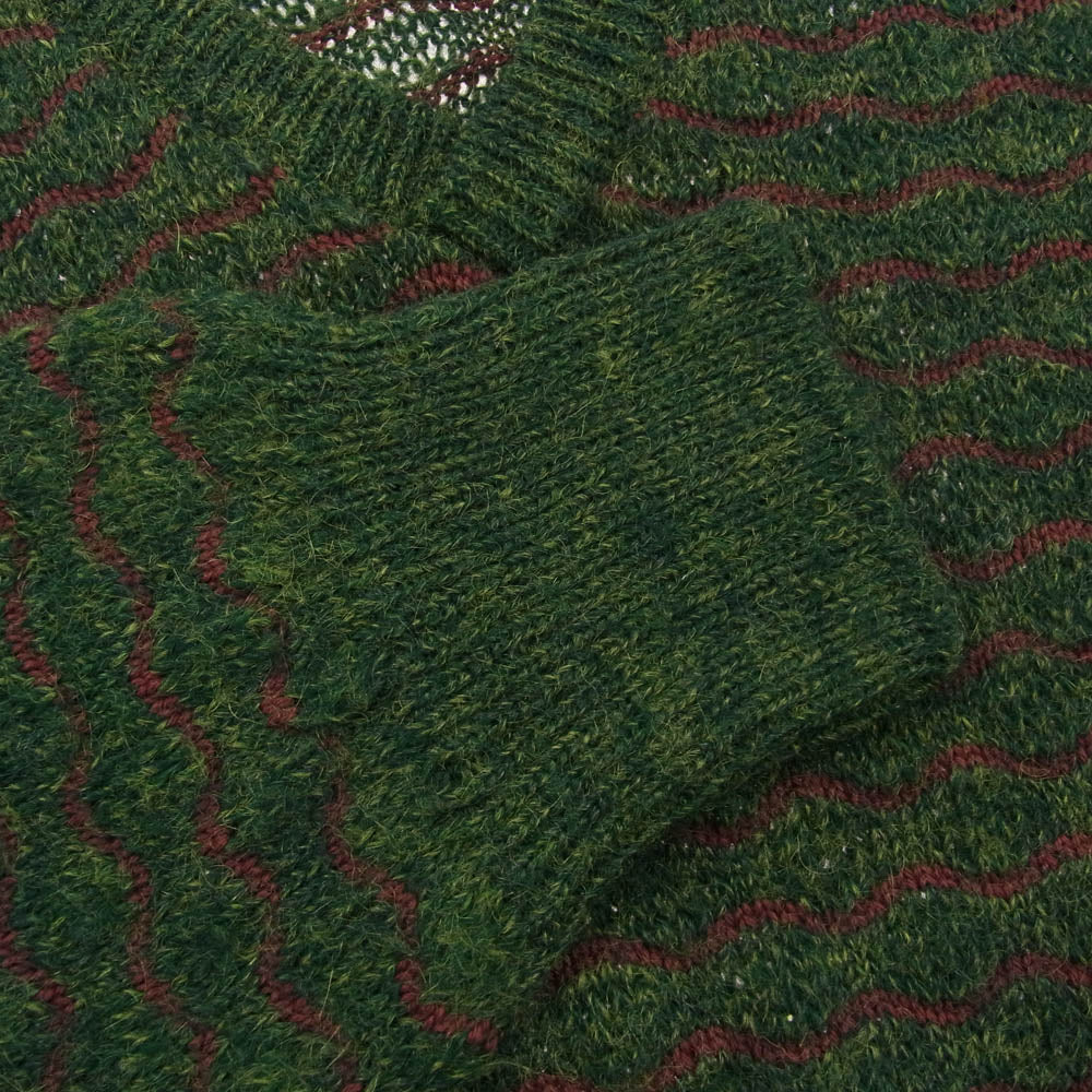 GIORGIO ARMANI ジョルジオアルマーニ GA Separates Knitwearイタリア製 モヘヤ混 Vネック デザイン ニット 総柄 グリーン系 レッド系 50【中古】