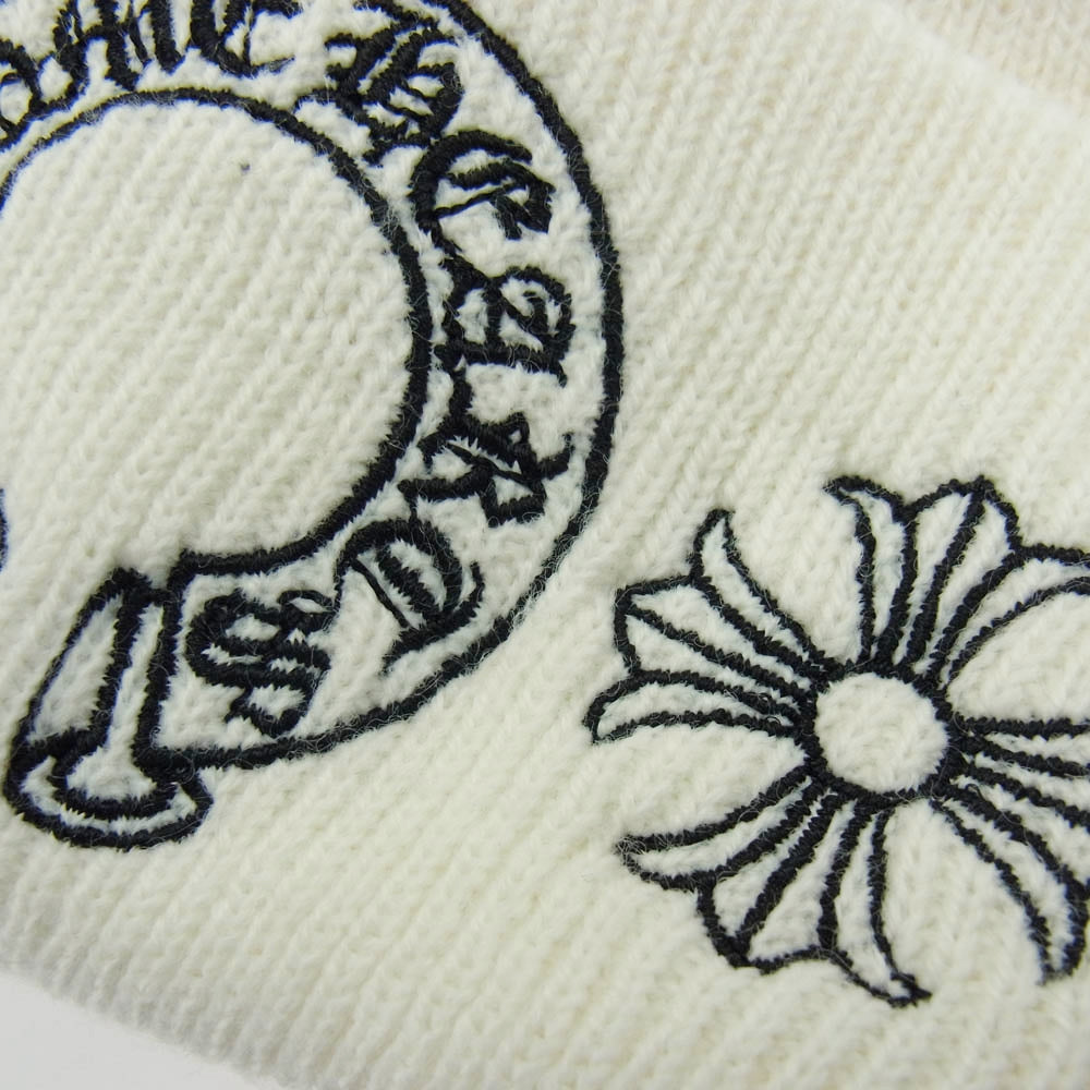 CHROME HEARTS クロムハーツ(原本無) WOOL WATCH CAP ウール ワッチ キャップ ホースシュー CH プラス ステッチ ビーニー ニット キャップ ホワイト系【中古】