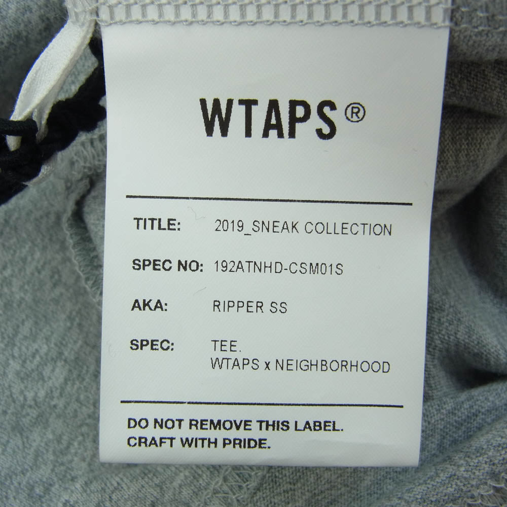 WTAPS ダブルタップス 19AW 192ATNHD-CSM01S × NEIGHBORHOOD ネイバーフッド RIPPER SS TEE ロゴ プリント 半袖 Tシャツ グレー系 X 02【新古品】【未使用】【中古】