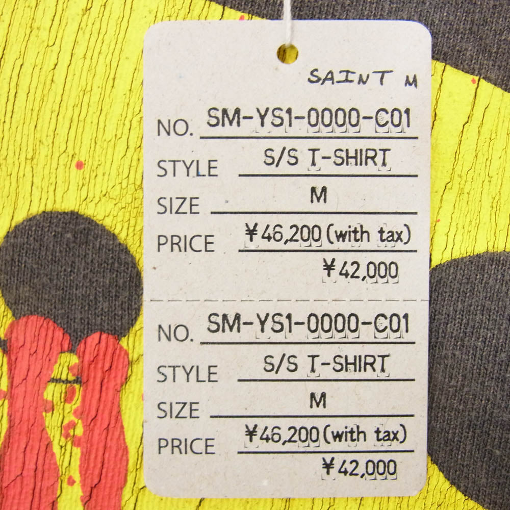SAINT MICHAEL セントマイケル 24AW SM-YS1-0000-C01 × Cactus Plant Flea Market CP_SS TEE カクタスプラント フリーマーケット ダメージ加工 スマイル 半袖 Tシャツ グレー系 M【新古品】【未使用】【中古】