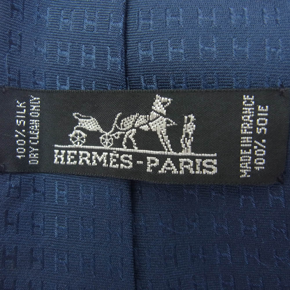 HERMES エルメス Hロゴ シルク 100% ネクタイ ネイビー ネイビー系【中古】