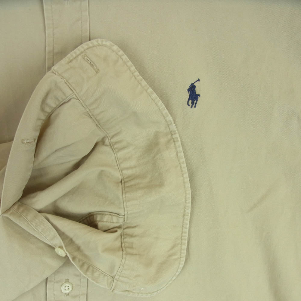 RALPH LAUREN ラルフローレン BD ボタンダウン コットン 100% ポニー 刺繍 長袖 シャツ ベージュ系 XL【中古】