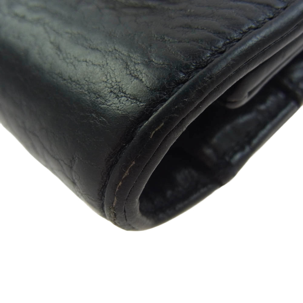 CHROME HEARTS クロムハーツ(原本無) WAVE ウェーブウォレット クロスボールボタン レザー 長財布 ブラック系【中古】