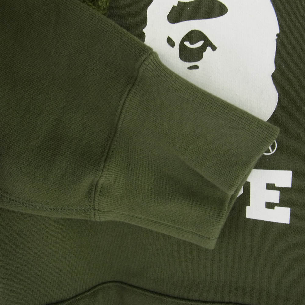 A BATHING APE アベイシングエイプ 001PPF701002X プリント 裏起毛 プルオーバー パーカー グリーン カーキ系 L【中古】