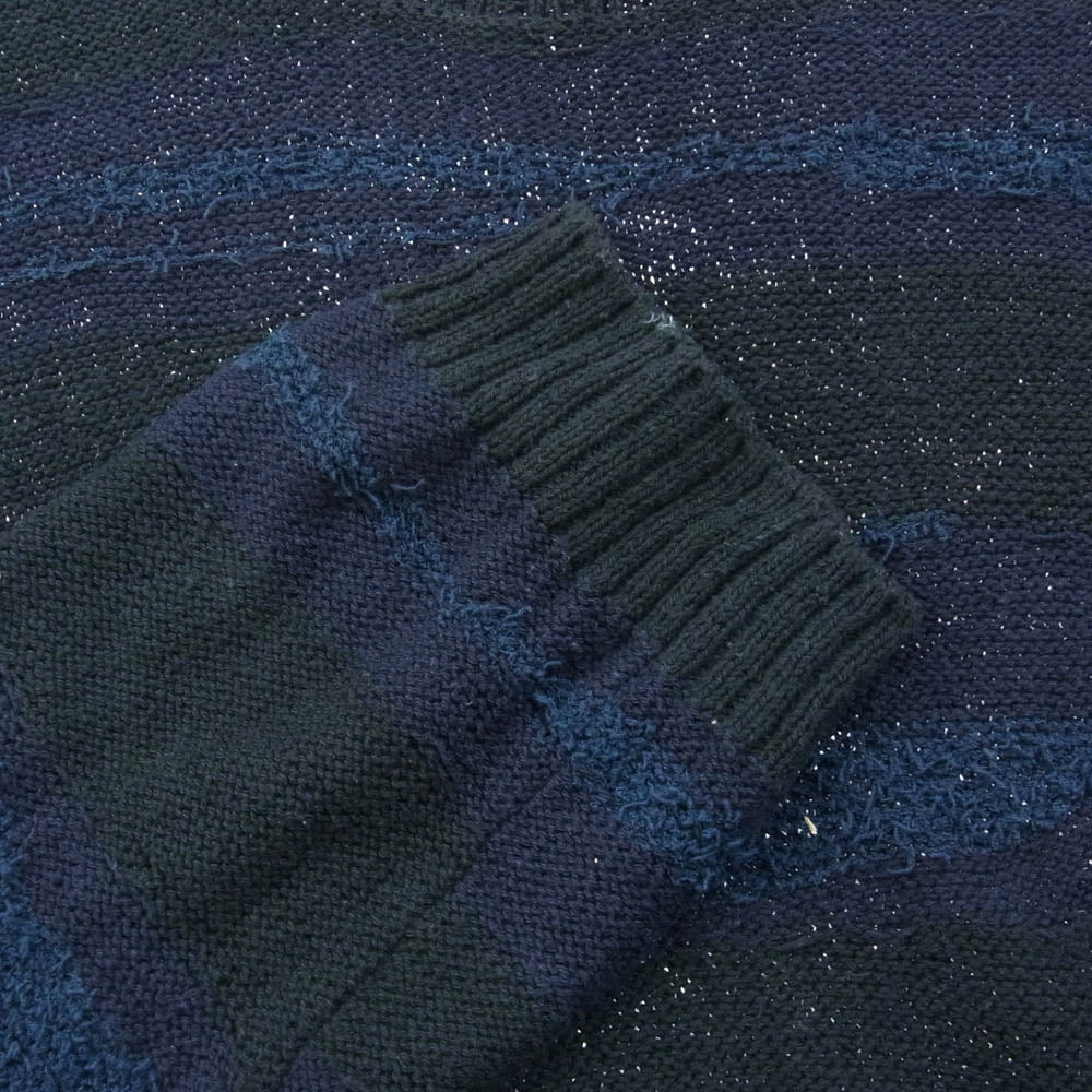 Yohji Yamamoto POUR HOMME ヨウジヤマモトプールオム 24SS HS-K04-092 BORDER COLOR-BLOCKED ROUND NECK ボーダー ニット セーター ブラック系 ネイビー系 3【中古】