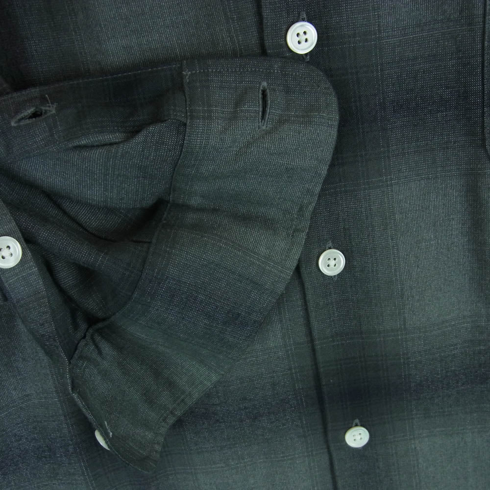 WACKO MARIA ワコマリア OMBRE CHECK OPEN COLLAR SHIRT オンブレ チェック レーヨン 長袖 シャツ 日本製 グレー系 M【中古】