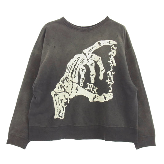 SAINT MICHAEL セントマイケル 24AW SM-YS1-0000-031 CREW SWT BONE SAINT ボーン ロゴ クルーネック スウェット グレー系 ダークグレー系 XL【中古】