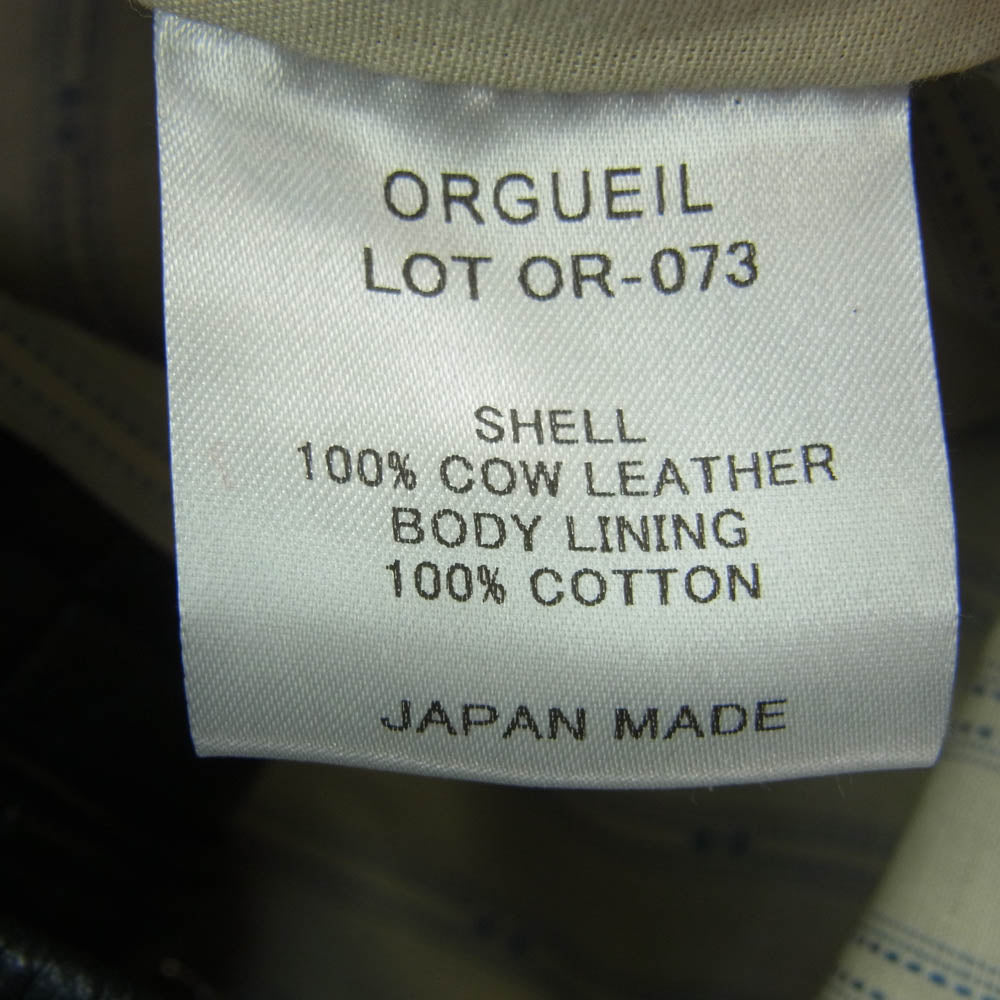 オルゲイユ OR-073 LEATHER WORKERS GILET カウレザー ワーク ベスト ジレ ブラック系 46【新古品】【未使用】【中古】