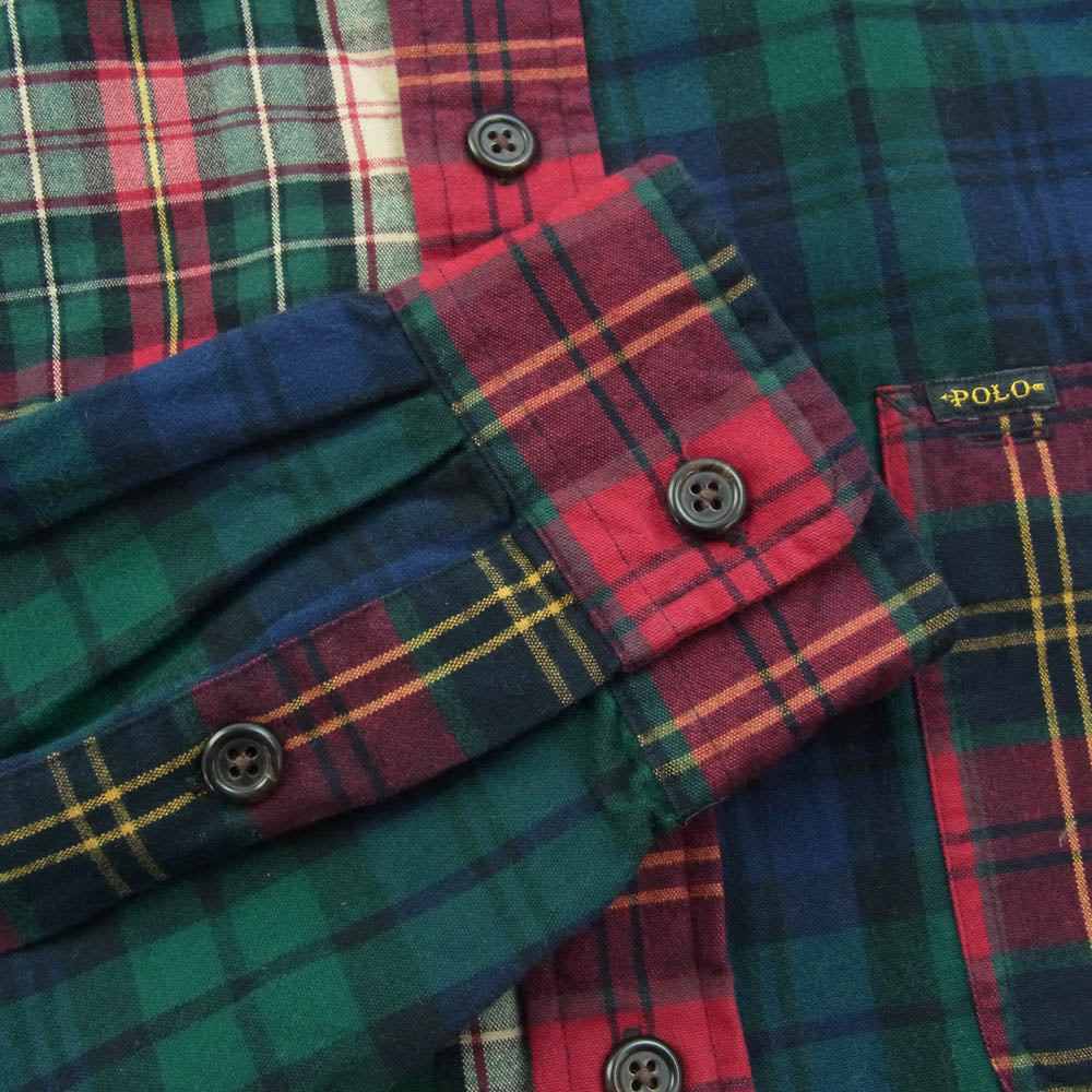 POLO RALPH LAUREN ポロ・ラルフローレン クレイジーパターン チェック シャツ 長袖 レッド系 グリーン系 L【中古】