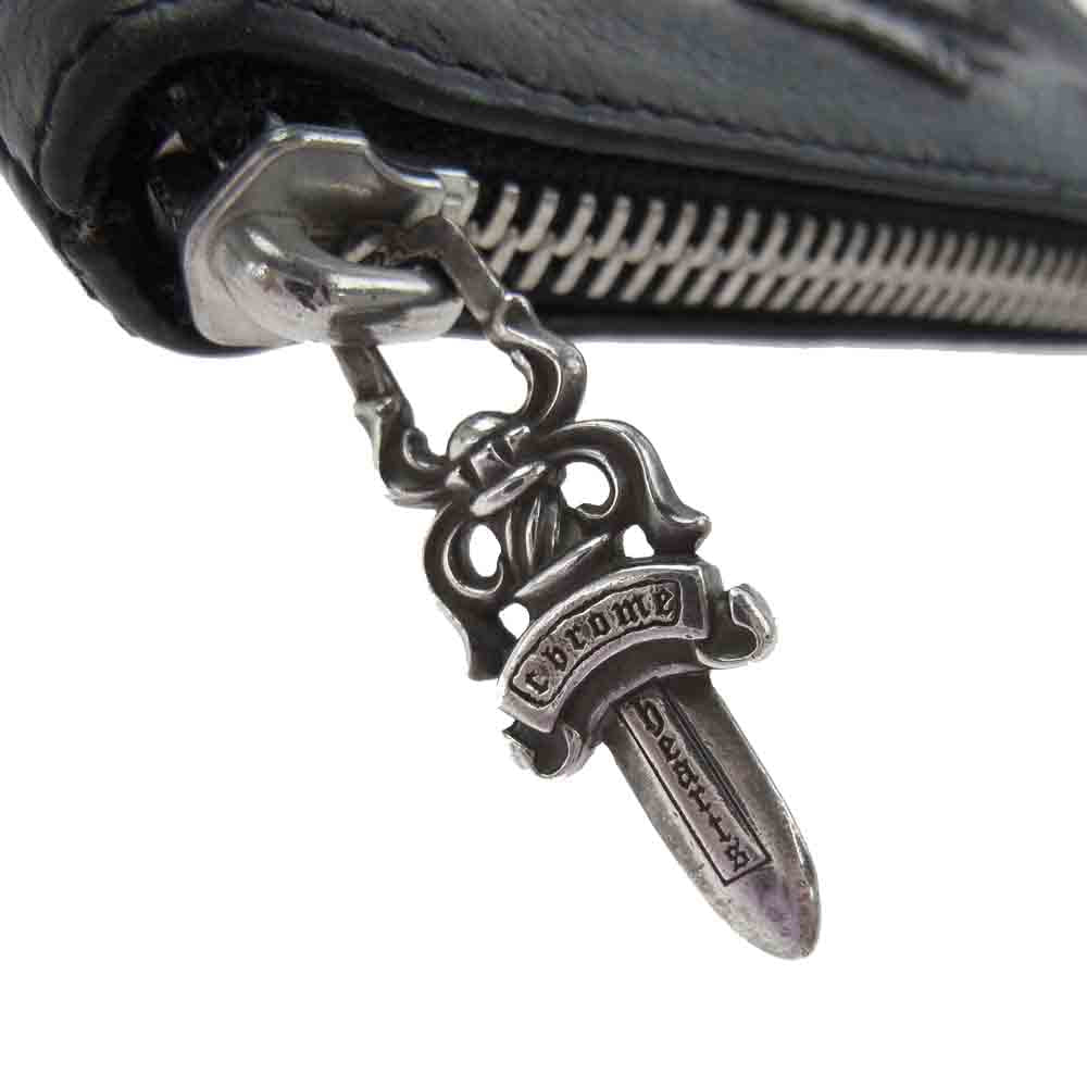 CHROME HEARTS クロムハーツ(原本無) TINY ZIP WALLET CEMETERY タイニー ジップ ウォレット セメタリー クロスパッチ レザー コインケース ブラック系【中古】