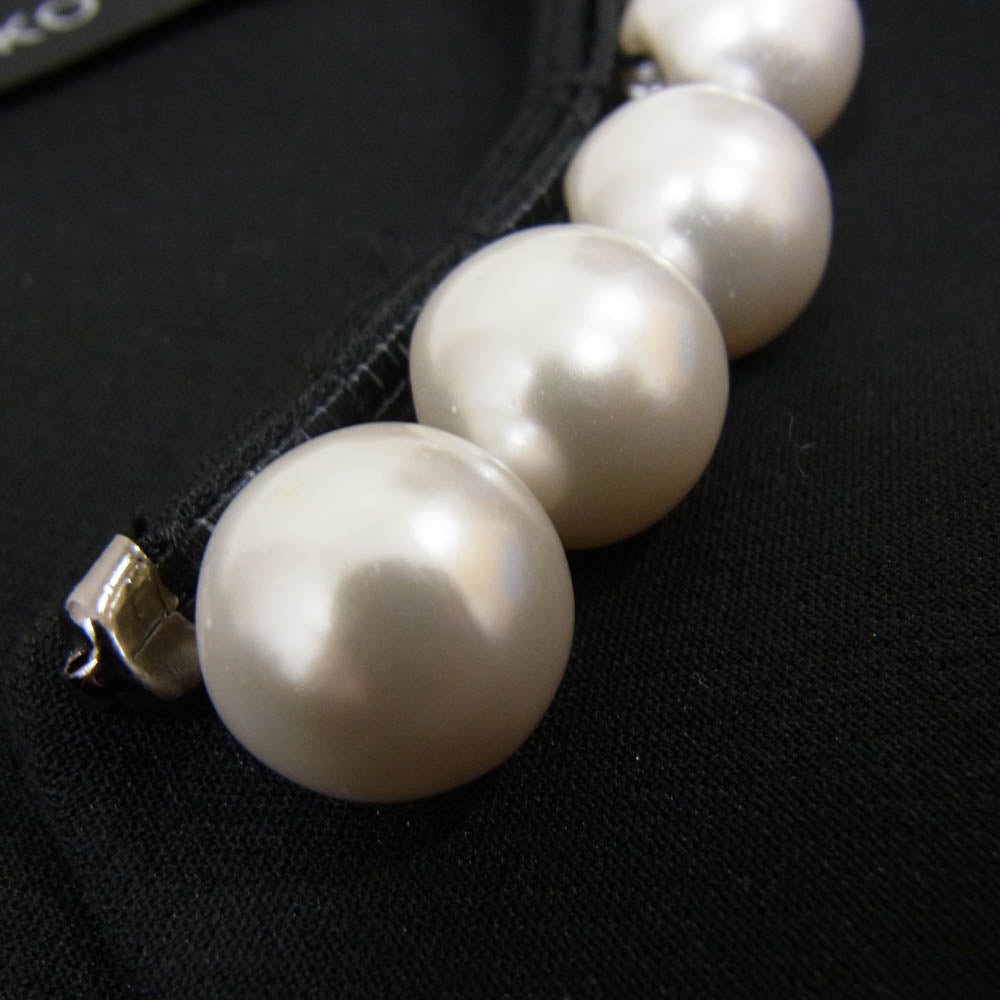 YOKO CHAN ヨーコチャン YCD-318-395 パール スリットネック ノースリーブ バルーン ワンピース ブラック系 38【美品】【中古】