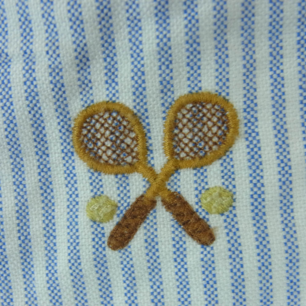 POLO RALPH LAUREN ポロ・ラルフローレン テニスラケット刺繍 ストライプ ショーツ ハーフ ショート パンツ ライトブルー系 ホワイト系 30【中古】