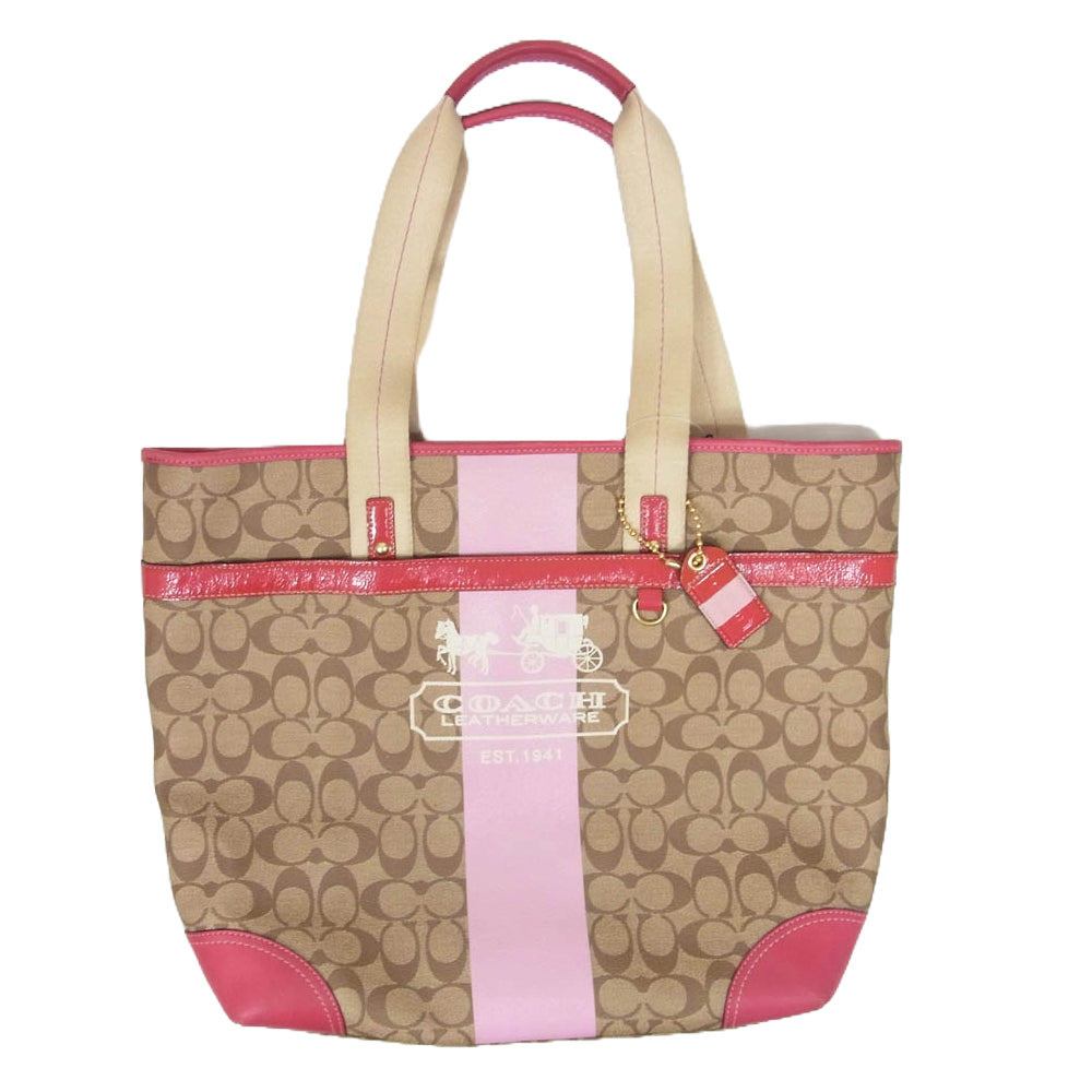 COACH コーチ 11351 シグネチャーロゴ 総柄 トート バッグ ピンク系 