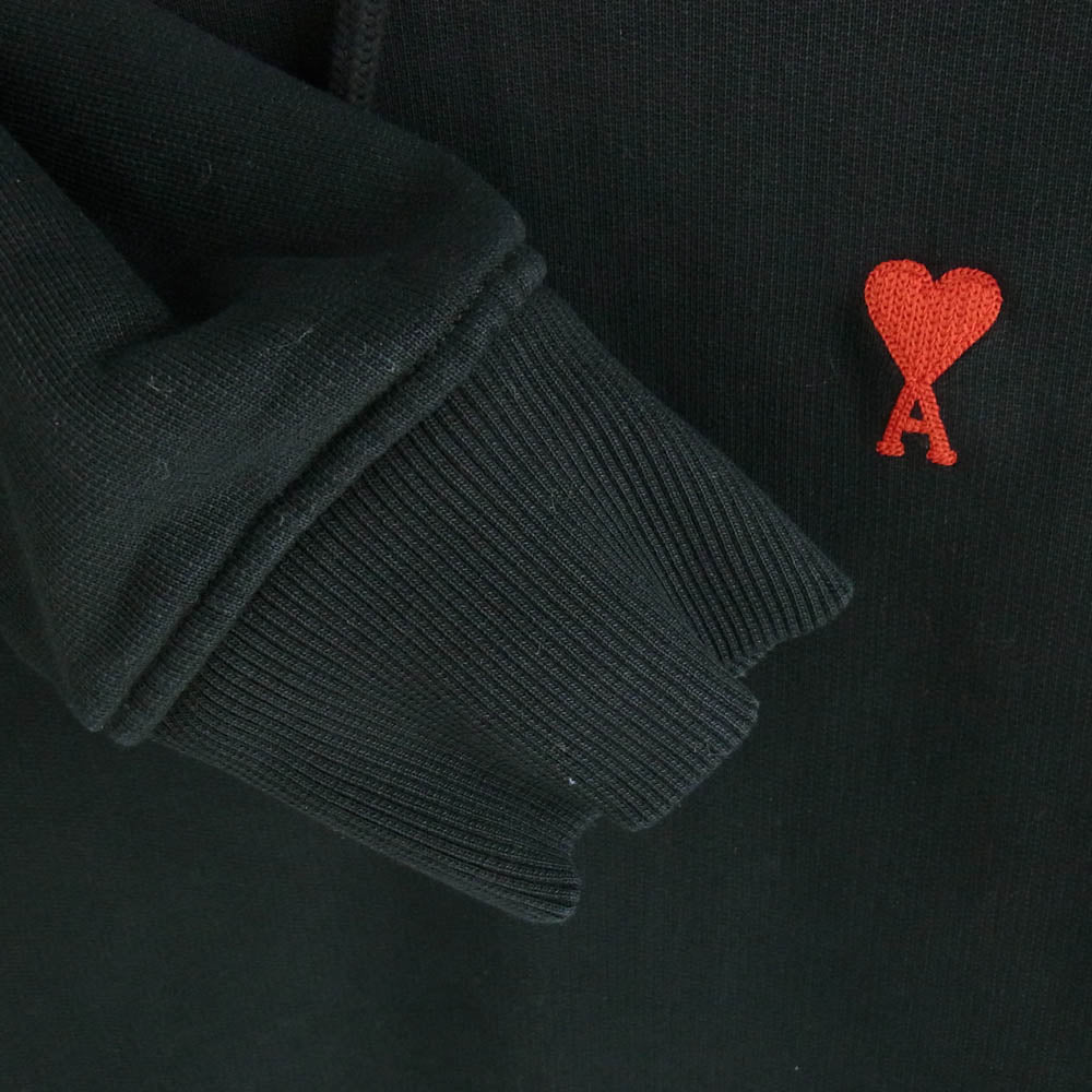 AMI PARIS アミパリス BFUSW200.730 SMALL ADC HOODIE コットン ハートロゴ 刺繍 プルオーバー スウェット パーカー フーディー ブラック系 L【中古】