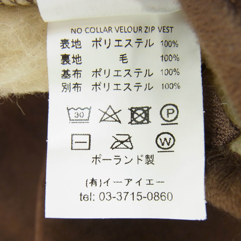 コールドブレーカー NO COLLAR VELOUR ZIP VEST ノーカラー ベロア ジップベスト ブラウン系 M【中古】