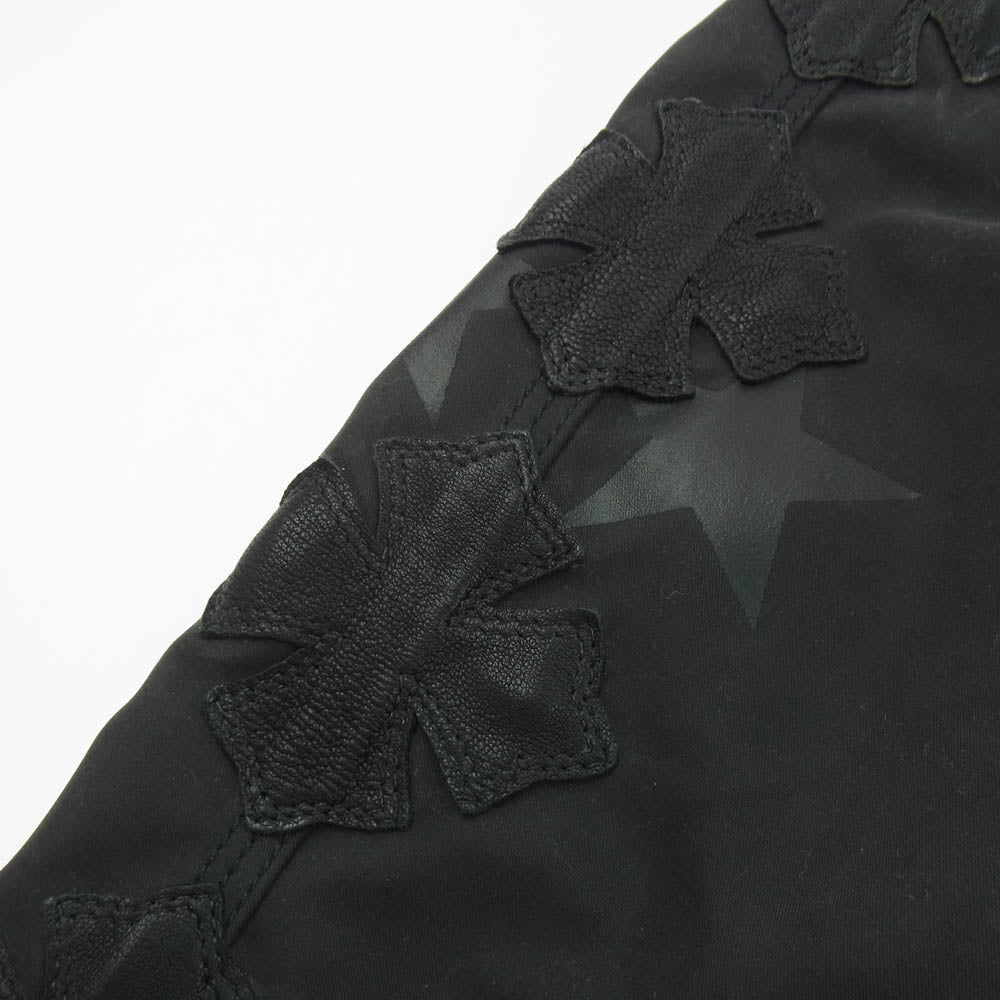 CHROME HEARTS クロムハーツ(原本無) レザー CHプラス クロスパッチ付き スター スクロールラベル ショーツ ハーフパンツ ブラック系 シルバー系 30【中古】