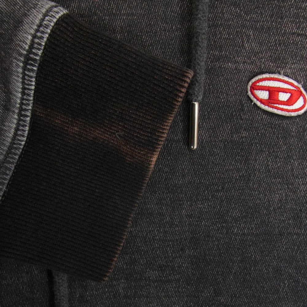DIESEL ディーゼル A03939 D-Um-Rib track denim hoodie Dロゴ ウォッシュ加工 デニム プルオーバー パーカー フーディー ブラック系 XL【中古】
