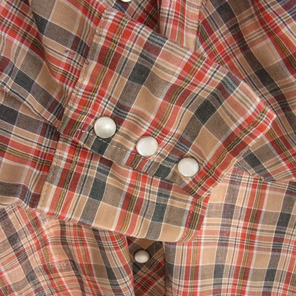 シアーズ 70's ヴィンテージ WESTERN WEAR チェック柄 ウエスタン シャツ 長袖 レッド系 M【中古】