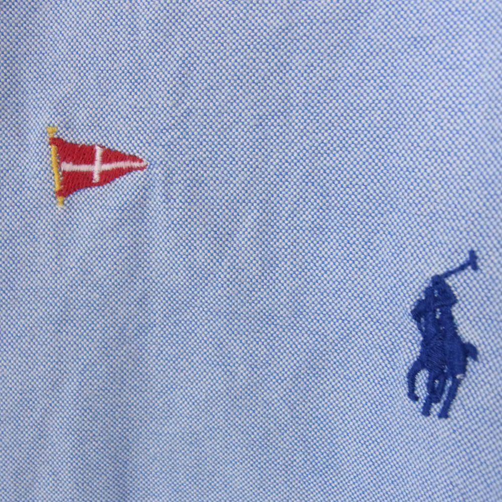 POLO RALPH LAUREN ポロ・ラルフローレン 国旗刺? ボタンダウン 半袖 シャツ ブルー系 XXL【中古】