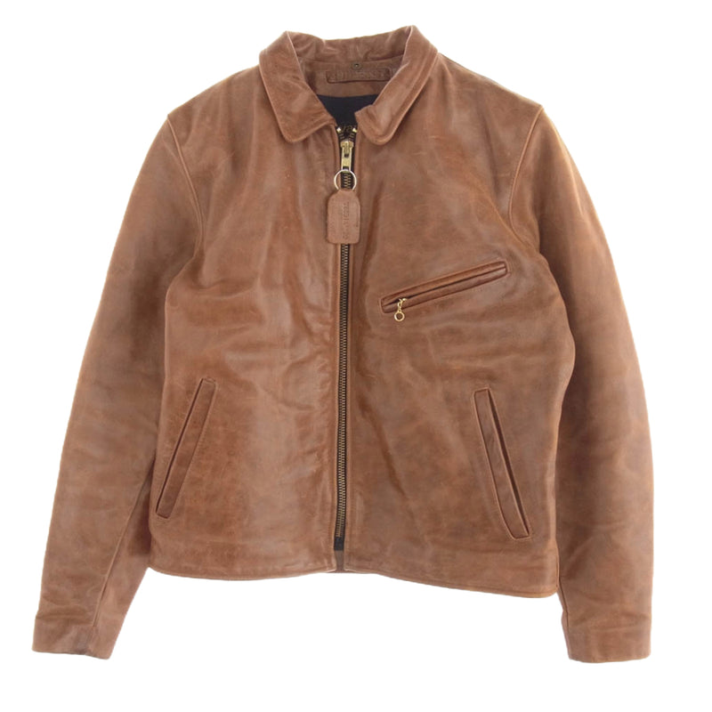 VANSON バンソン ブラウン 襟付き シングルライダースジャケット 38 バンソン(Vanson) 38 襟付きライダーズ革ジャケット ブラウン バンソン