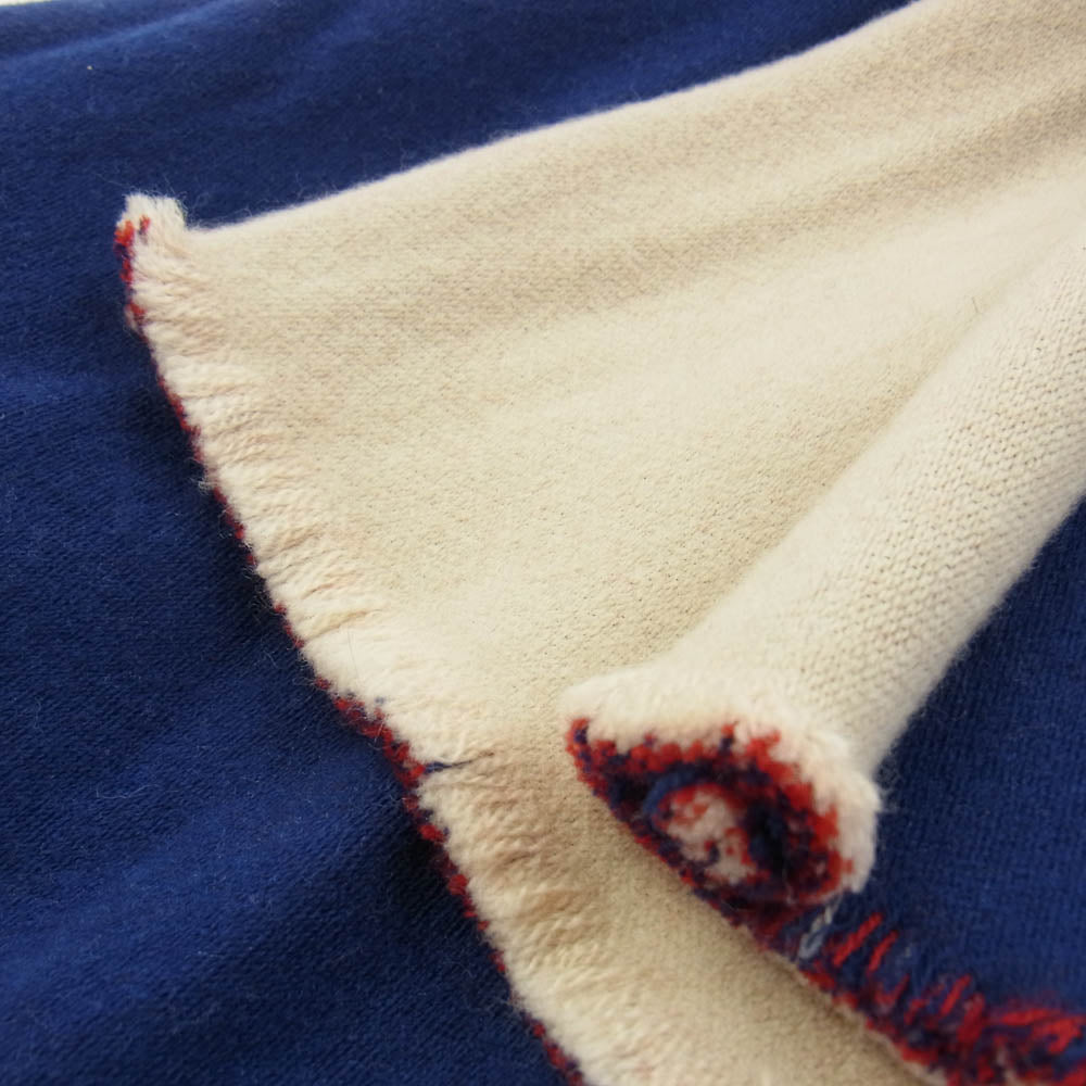 GUCCI グッチ シルク混 バイカラー ロゴプリント マフラー ストール ベージュ系 ネイビー系【中古】