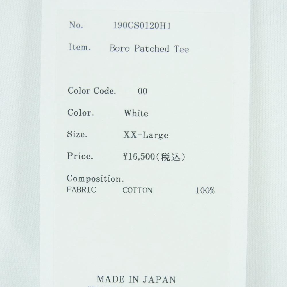 KUON クオン 190CS0120H1 Boro Patched Tee ボロ デニム パッチワーク 半袖 Tシャツ ホワイト系 XXL【極上美品】【中古】