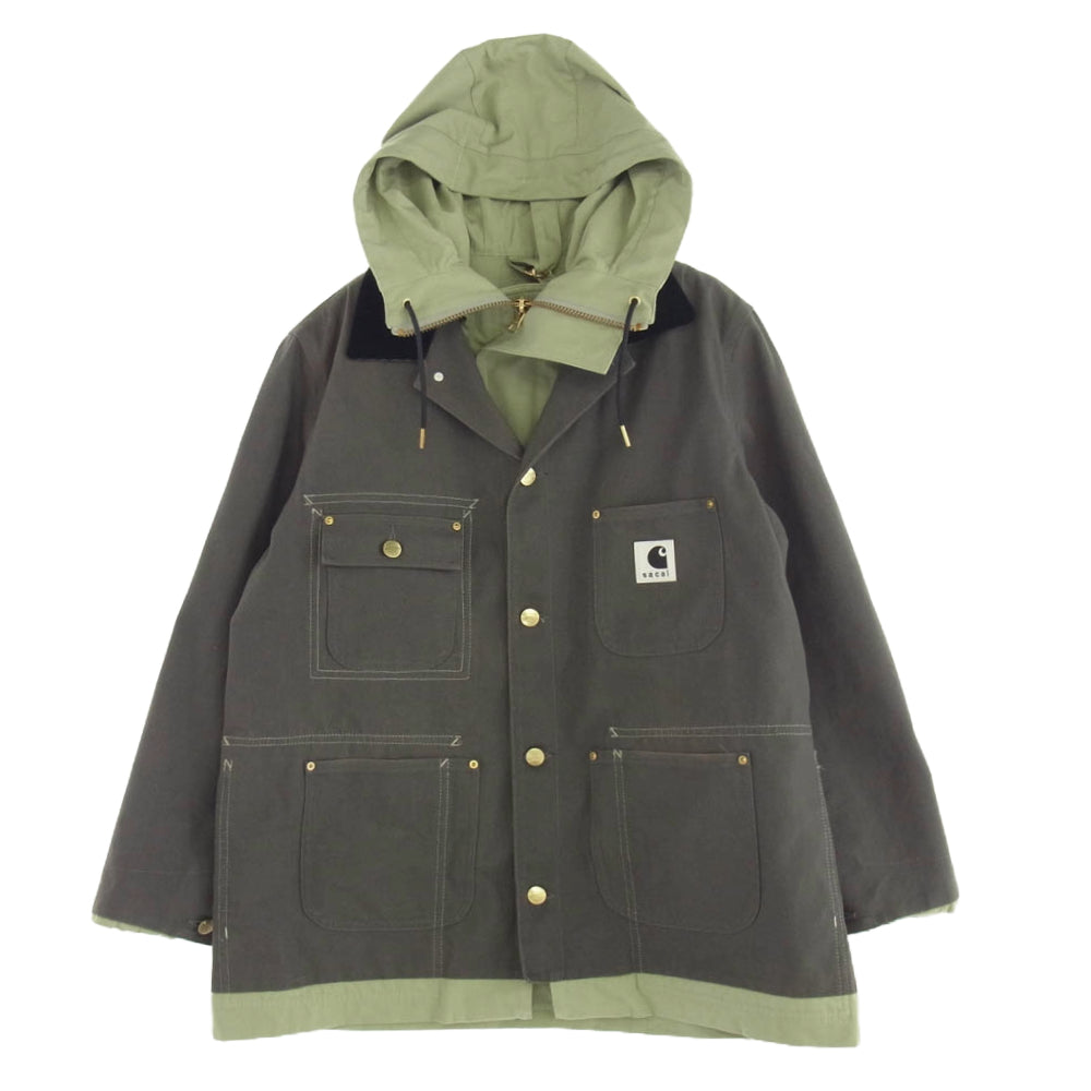 Carhartt カーハート 24SS 24-03990M SACAI サカイ WIP Reversible Coat リバーシブル ダック コート グレー系 モスグリーン系 1【中古】 Carhartt カーハート 24SS 24-03990M SACAI サカイ WIP Reversible