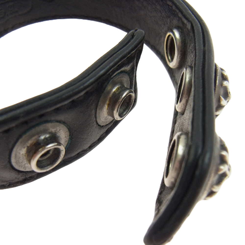 CHROME HEARTS クロムハーツ(原本無) 3BTN 2SNP クロスボール 3ボタン 2スナップ レザー ブレスレット ブラック系【中古】
