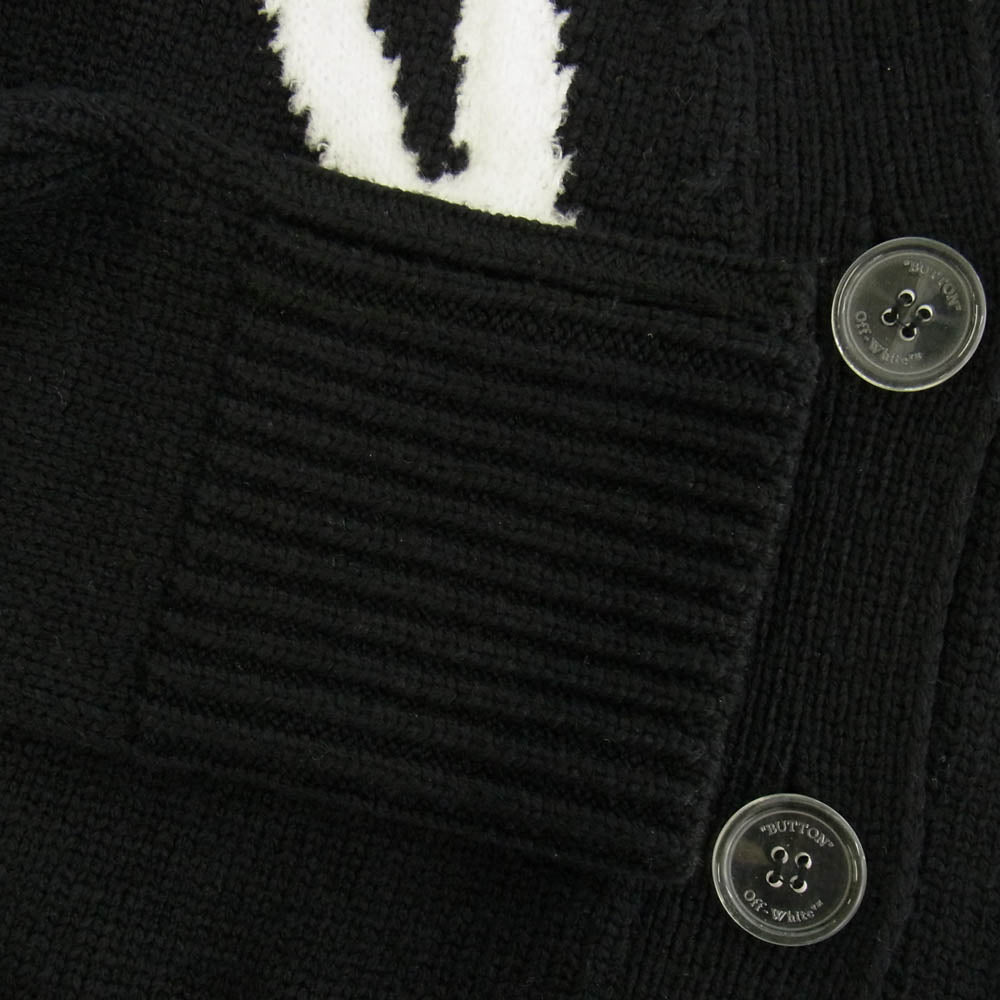 OFF-WHITE オフホワイト OWHB006F20KNI001 ロゴ インターシャ Vネック カーディガン ブラック系 40【美品】【中古】