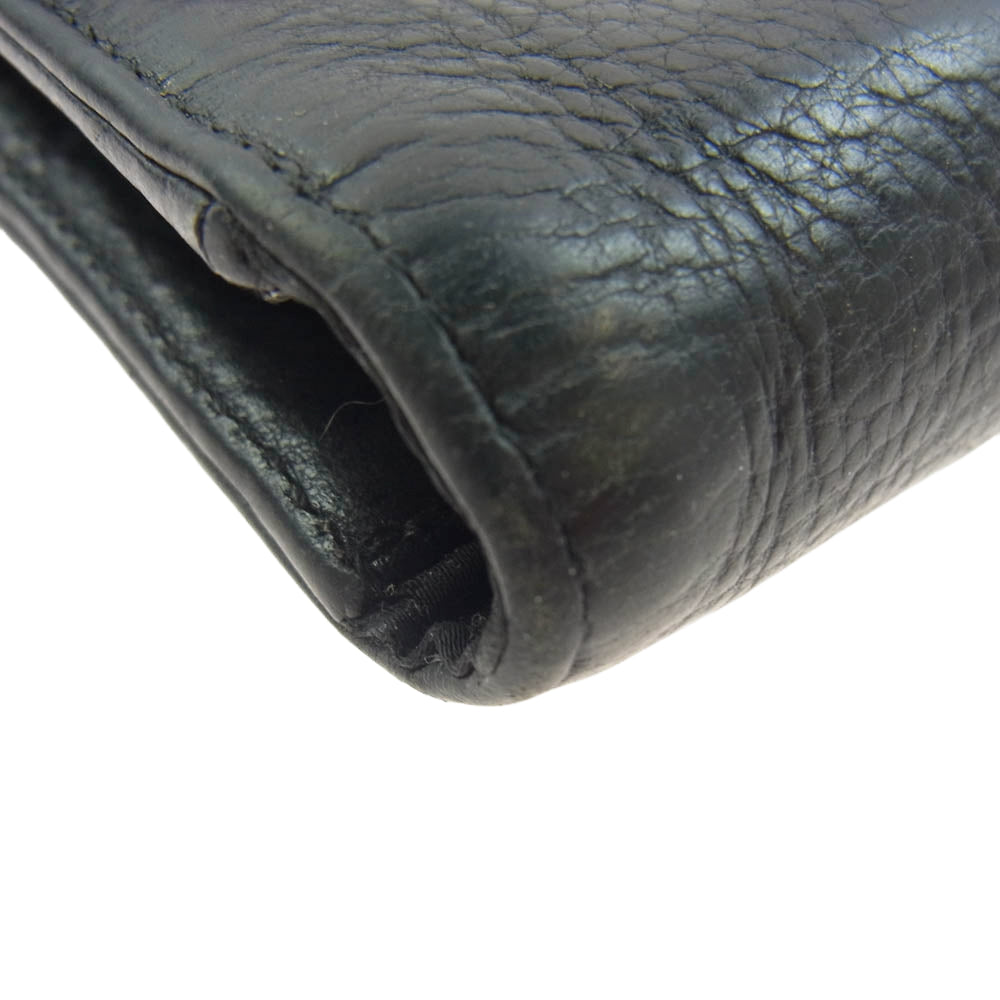 CHROME HEARTS クロムハーツ(原本無) WAVE ウェーブウォレット クロスボールボタン レザー 長財布 ブラック系【中古】