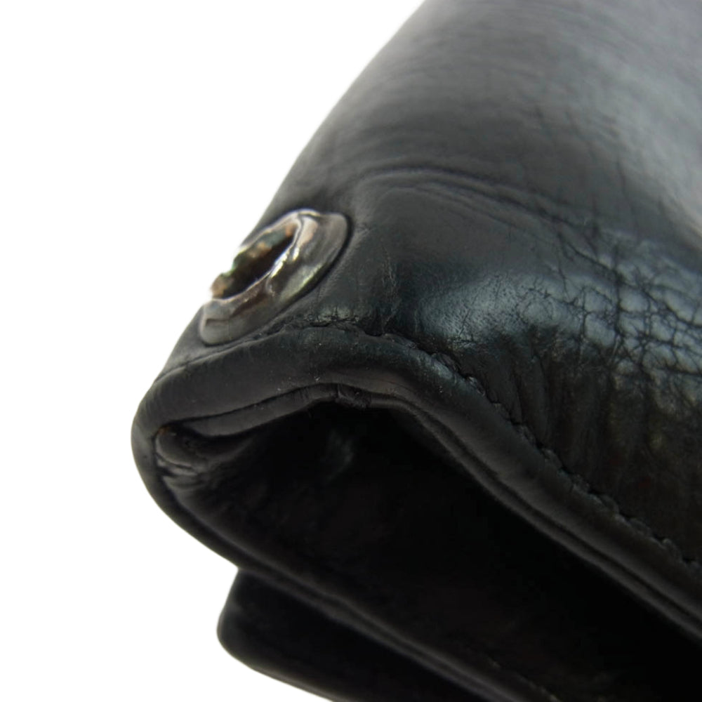 CHROME HEARTS クロムハーツ(原本無) 3FOLD 3フォールド ウォレット フレアボタン レザー ブラック系【中古】