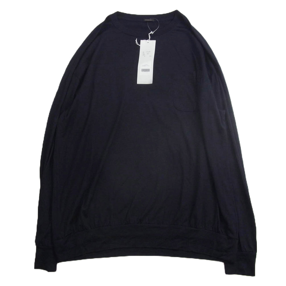 COMOLI コモリ V01-05006 ウール天竺 長袖クルー Tシャツ ネイビー系 4【中古】 COMOLI コモリ V01-05006 ウール天竺 長袖クルー Tシャツ ネイビー系 4