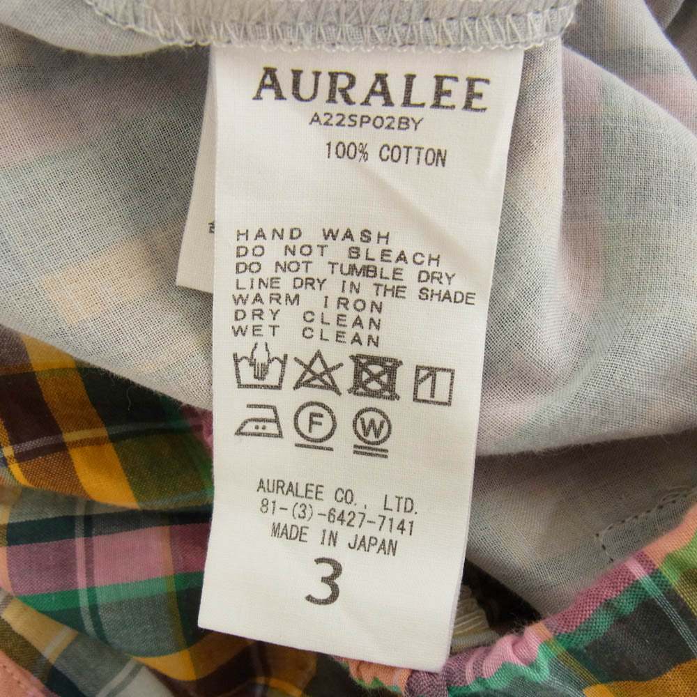 AURALEE オーラリー 22SS A22SS01BYA22SP02BY チェック 半袖 シャツ ショーツ ショート ハーフ パンツ セットアップ マルチカラー系 上:4 下:3【中古】