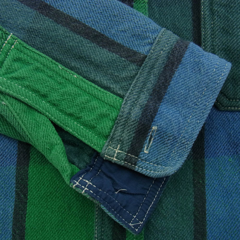 SAMURAI JEANS サムライジーンズ SNL11-01B OVERALLS オーバーオールズ チンストラップ チェック ヘビー ネルシャツ 長袖 グリーン系 ブルー系 L【中古】