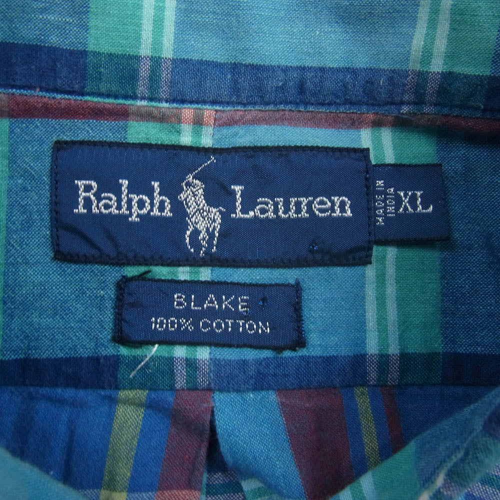 RALPH LAUREN ラルフローレン BLAKE ボタンダウン チェック 半袖 シャツ グリーン系 XL【中古】