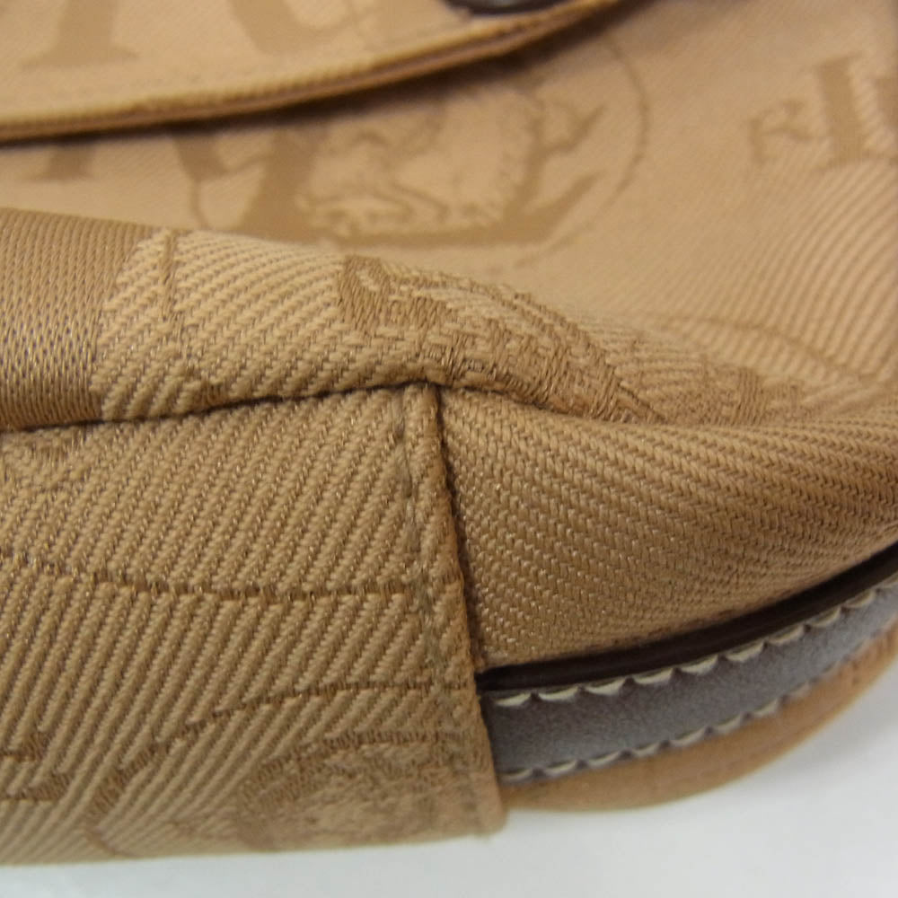 RALPH LAUREN ラルフローレン ロゴ総柄 レザー キャンバス ショルダー バッグ ブラウン系【中古】