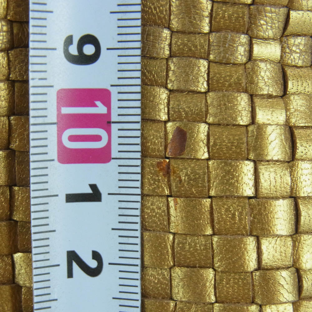 ドラゴン レザー メッシュ 編み込み バケット 巾着 トート バッグ ゴールド系【中古】