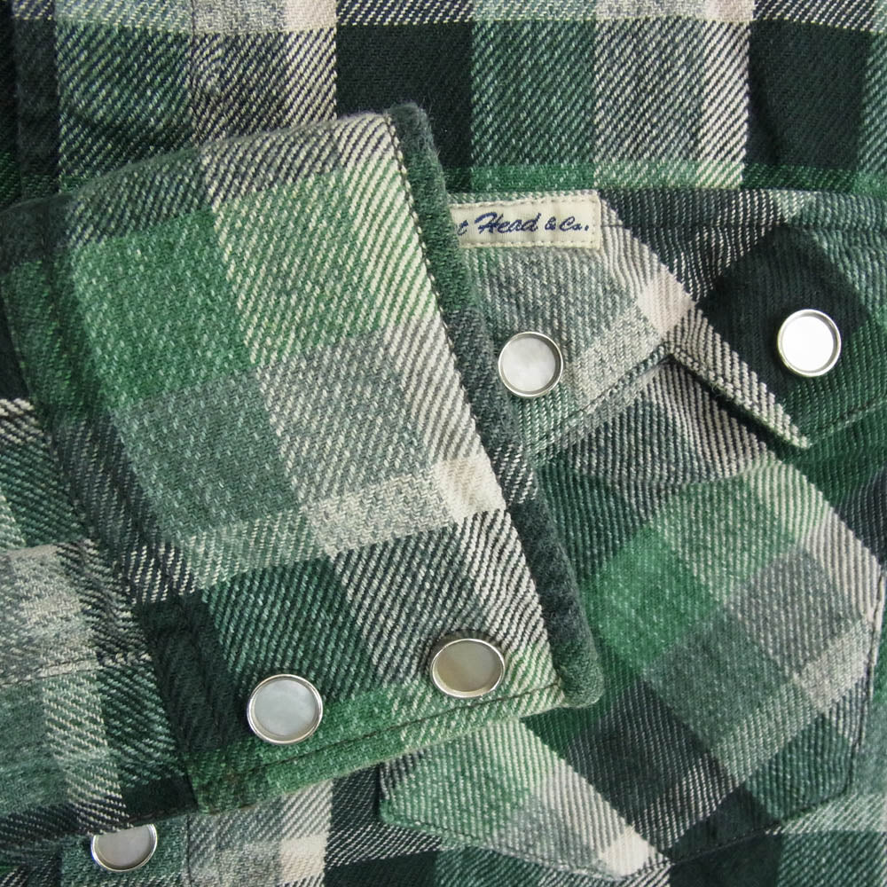 THE FLAT HEAD ザフラットヘッド HNW-72W HEAVY NEL WESTERN SHIRT ヘビー ネル ウエスタン 長袖 シャツ グリーン系 38【中古】