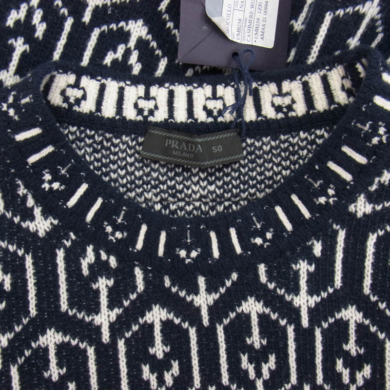 PRADA プラダ 21AW UMB258 総柄 カシミヤ混 ウール混 セーター ニット