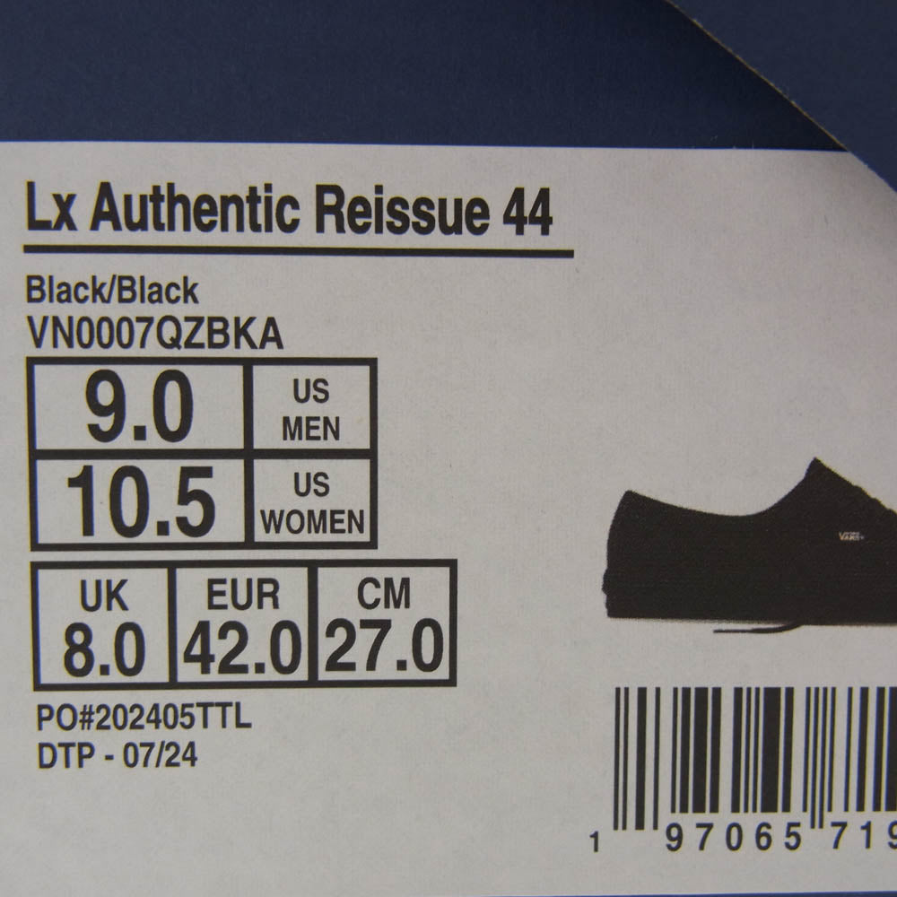VANS バンズ VN0007QZBKA Authentic Reissue 44 Triple Black オーセンティック リシュー44 トリプルブラック スニーカー ブラック系 27cm【極上美品】【中古】